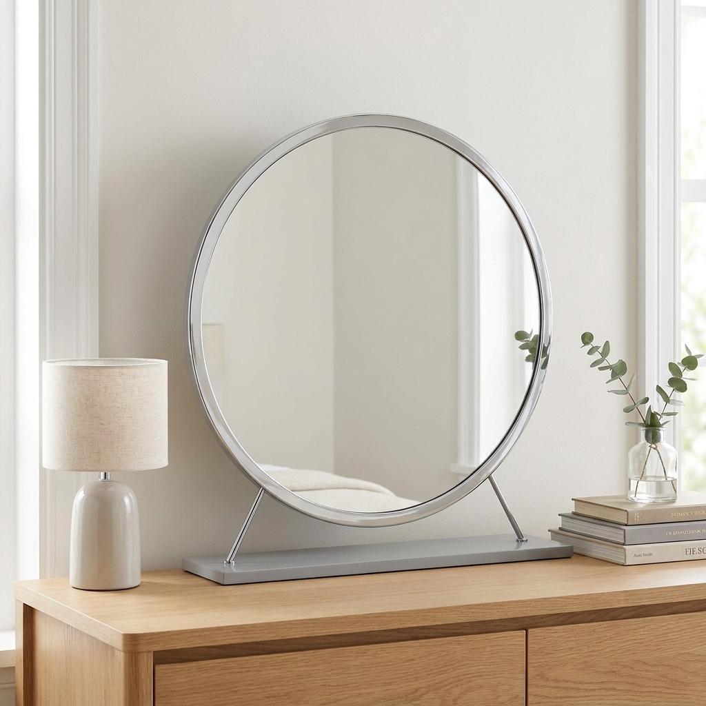 19" Gray Metal Round Freestanding Ornate Framed Makeup Shaving Tabletop Mirror - Bed & Bath