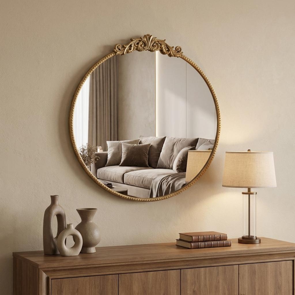 32" Gold Iron Crowned Top Framed Accent Mirror - Bed & Bath