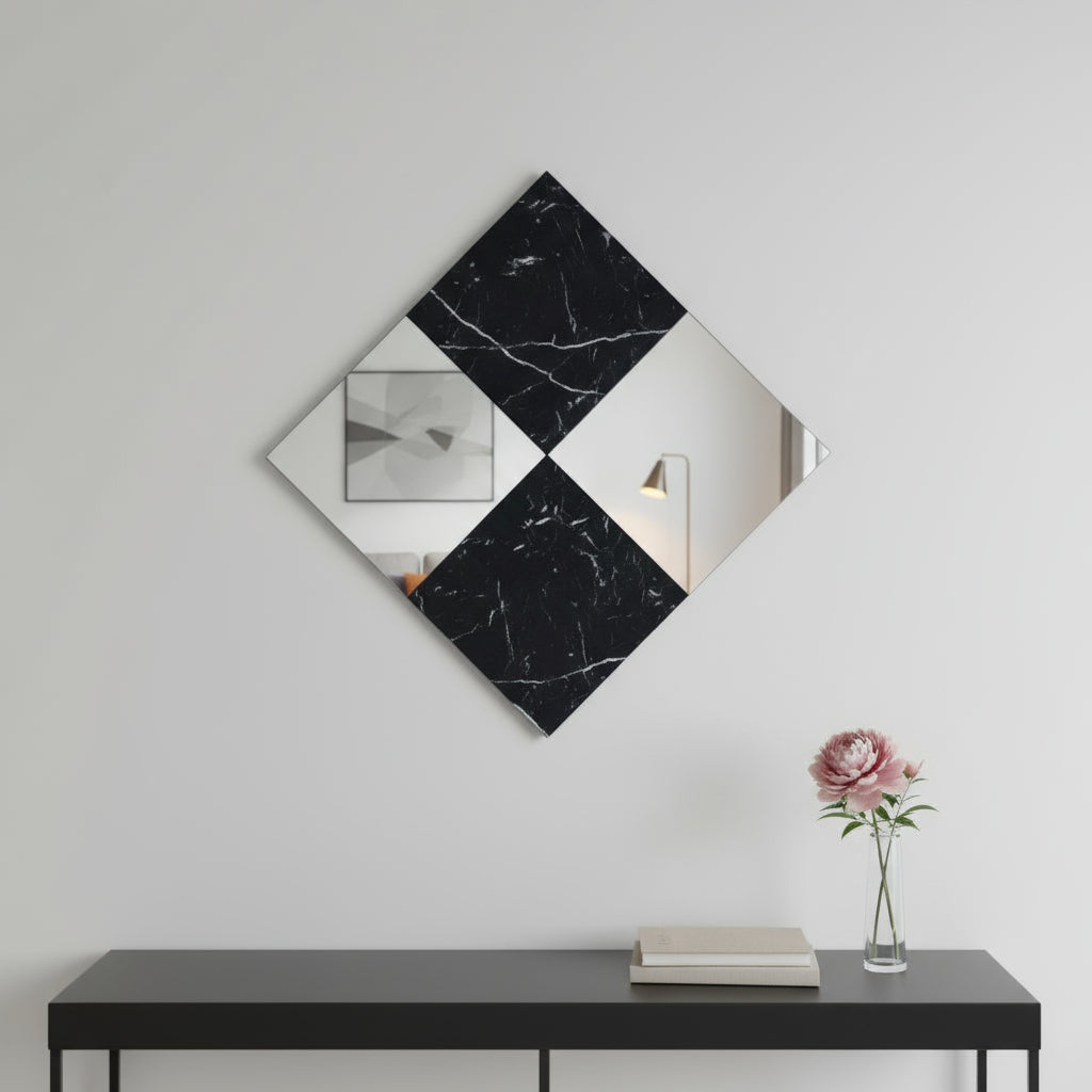 32" Black And Gray Square Wood composite Framed Accent Mirror - Bed & Bath