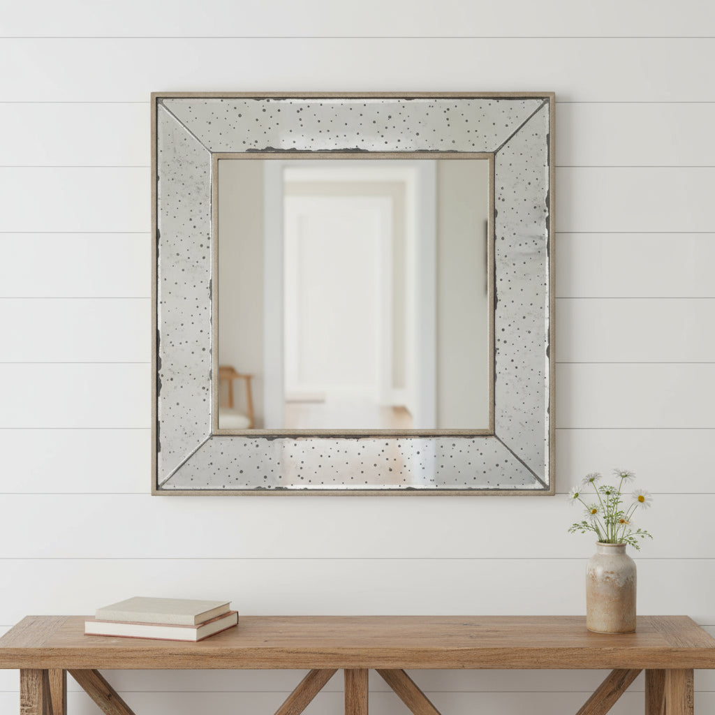 18" Brown Square Metal Framed Antiqued Glass Accent Mirror - Bed & Bath
