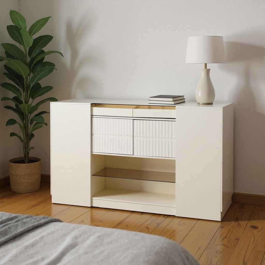 33" White Wood And Glass Six Drawer Island Vanity Dresser