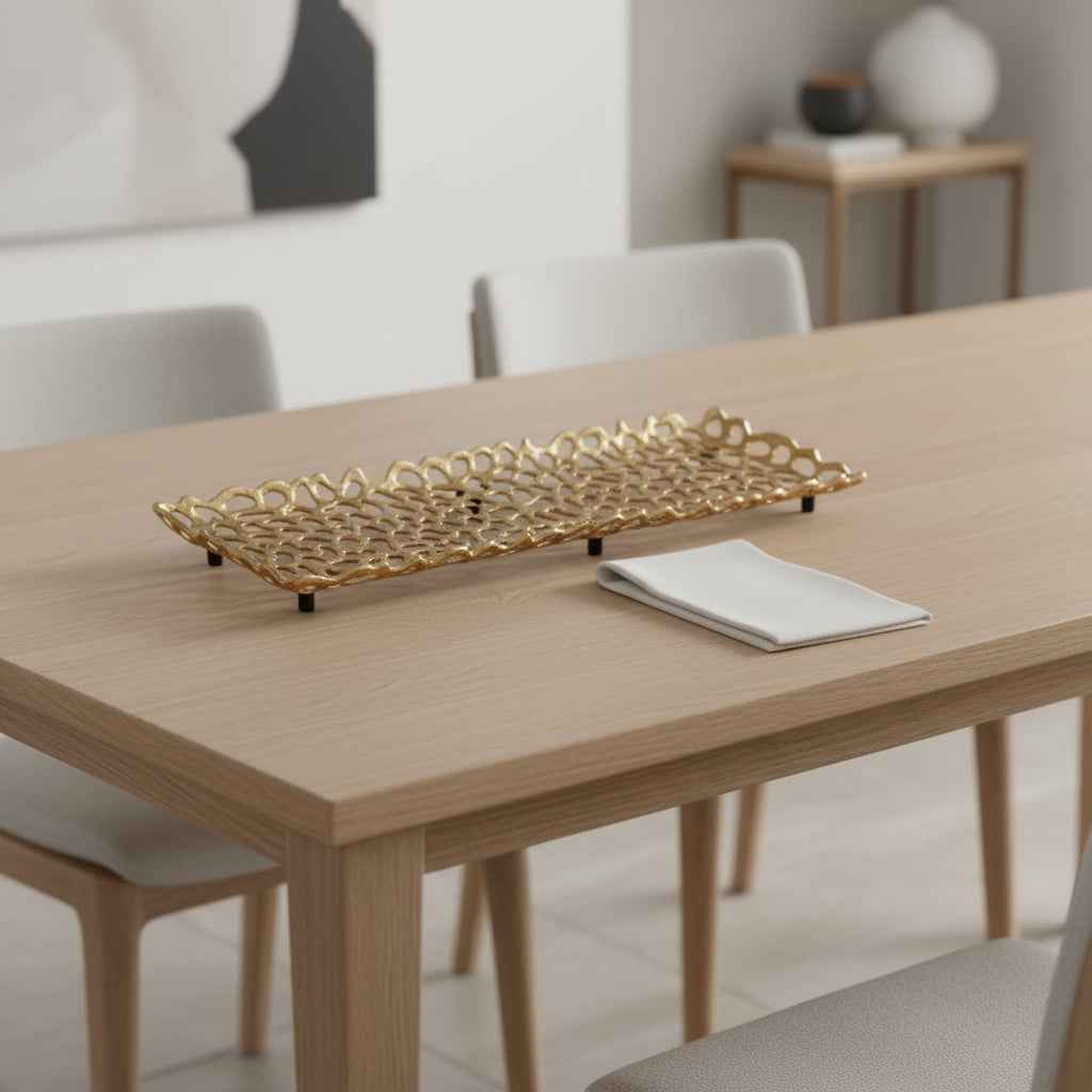 28" Gold Metal Abstract Coral Tray