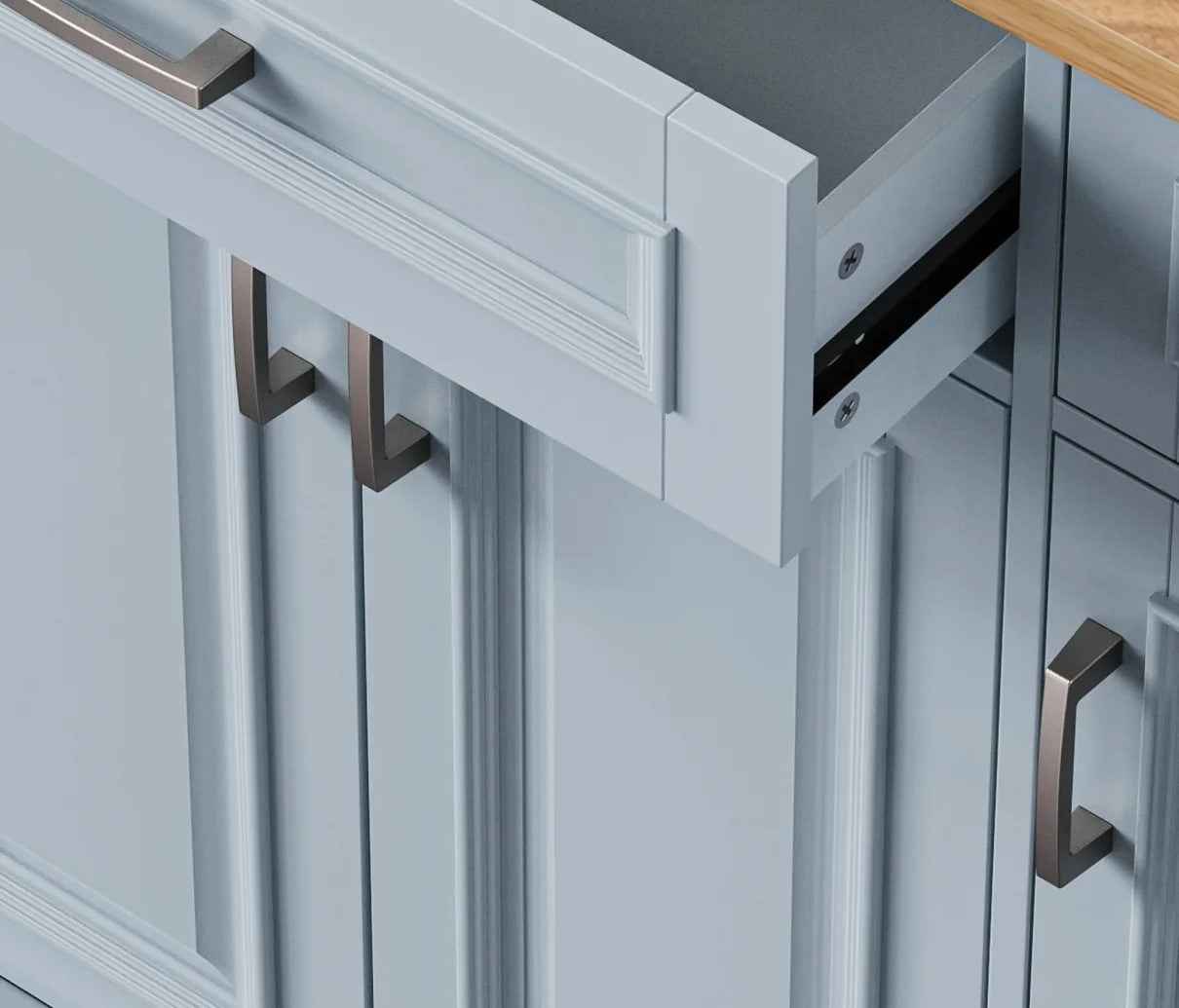 54" Light Blue Wood Rolling Kitchen Island With Storage