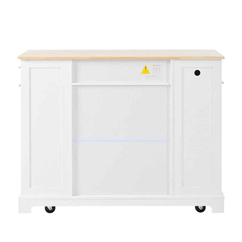 49" White Wood Rolling Kitchen Island With Storage