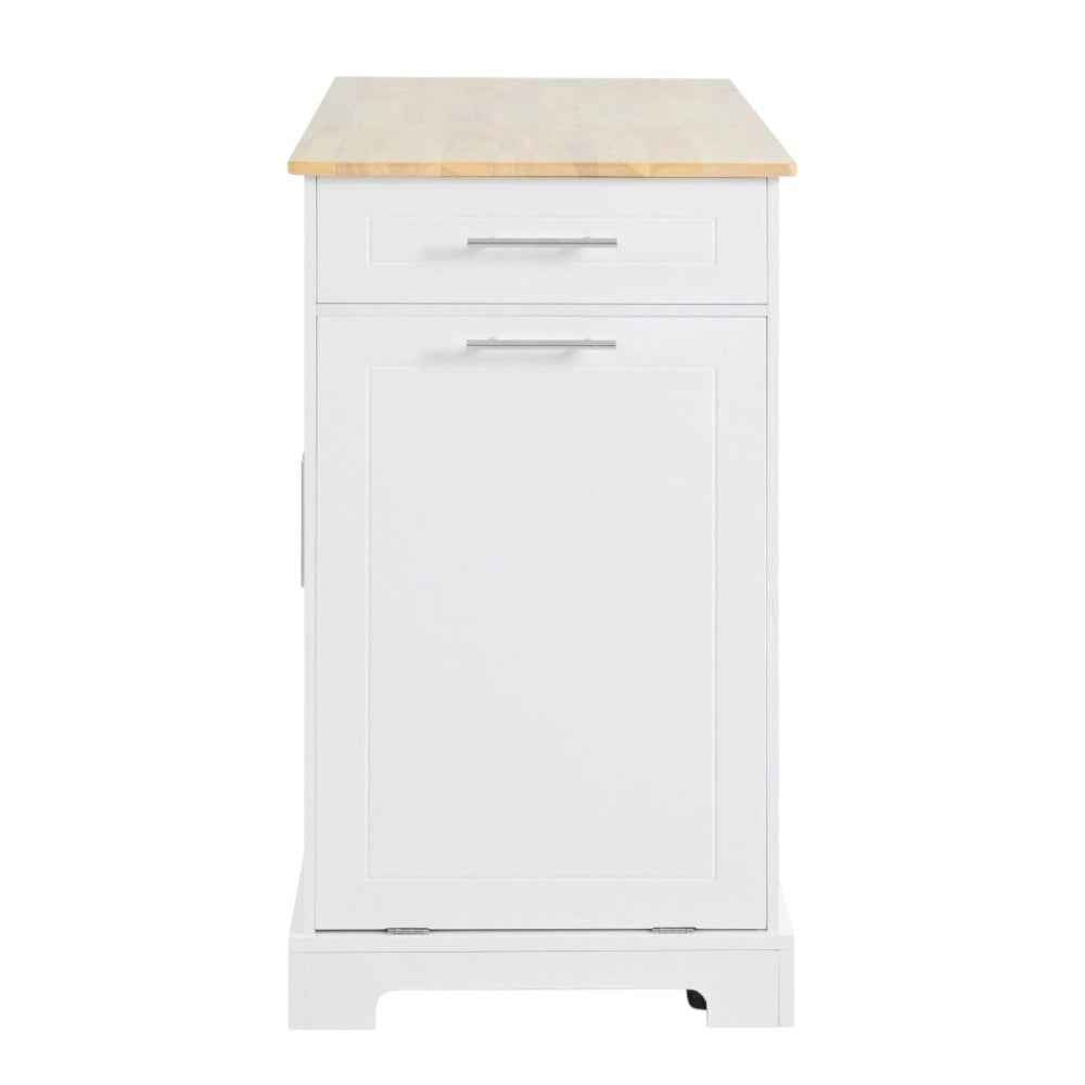 49" White Wood Rolling Kitchen Island With Storage
