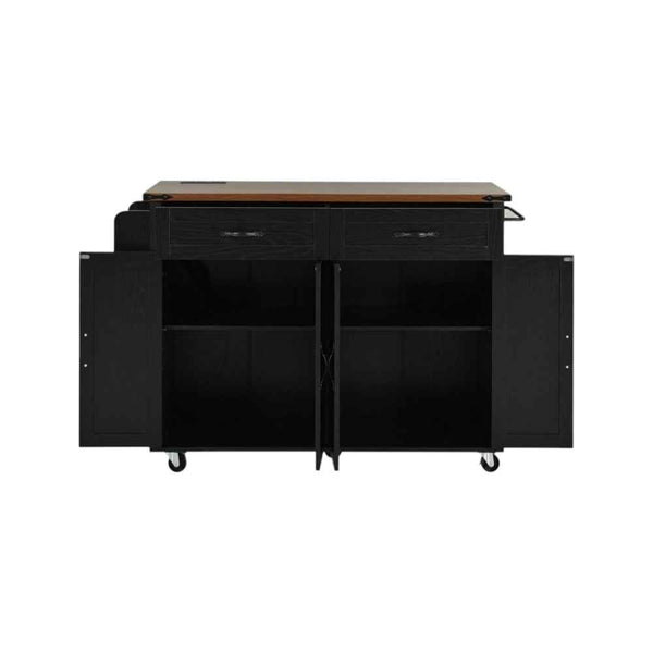 54" Black Wood Rolling Kitchen Island
