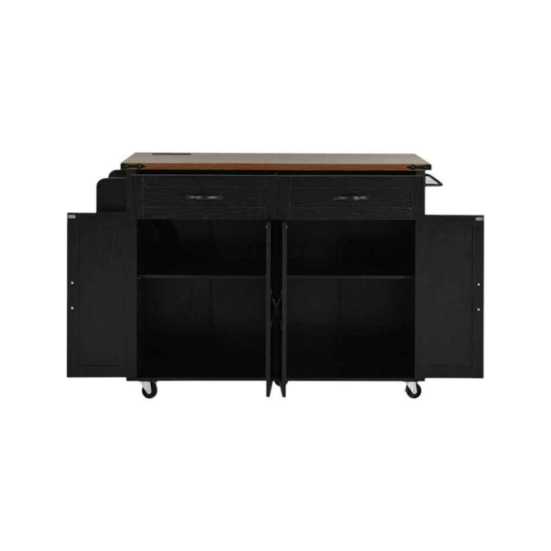 54" Black Wood Rolling Kitchen Island