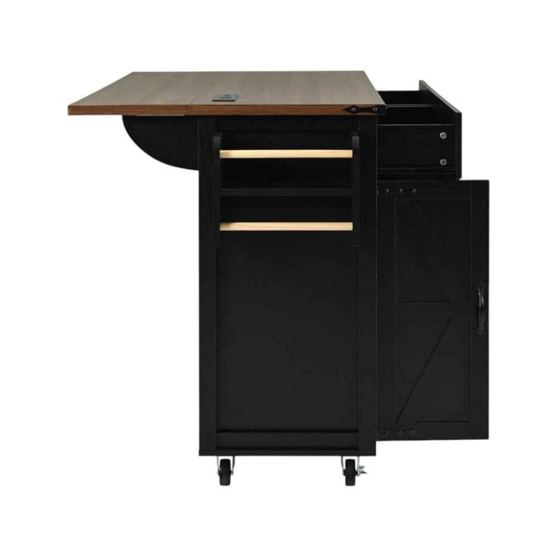 54" Black Wood Rolling Kitchen Island
