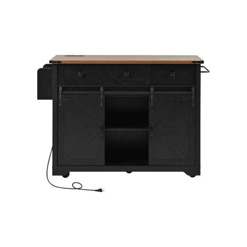 54" Black Wood Rolling Kitchen Island