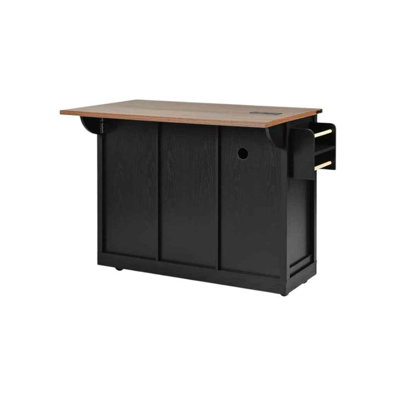 54" Black Wood Rolling Kitchen Island