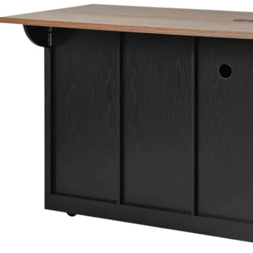 54" Black Wood Rolling Kitchen Island