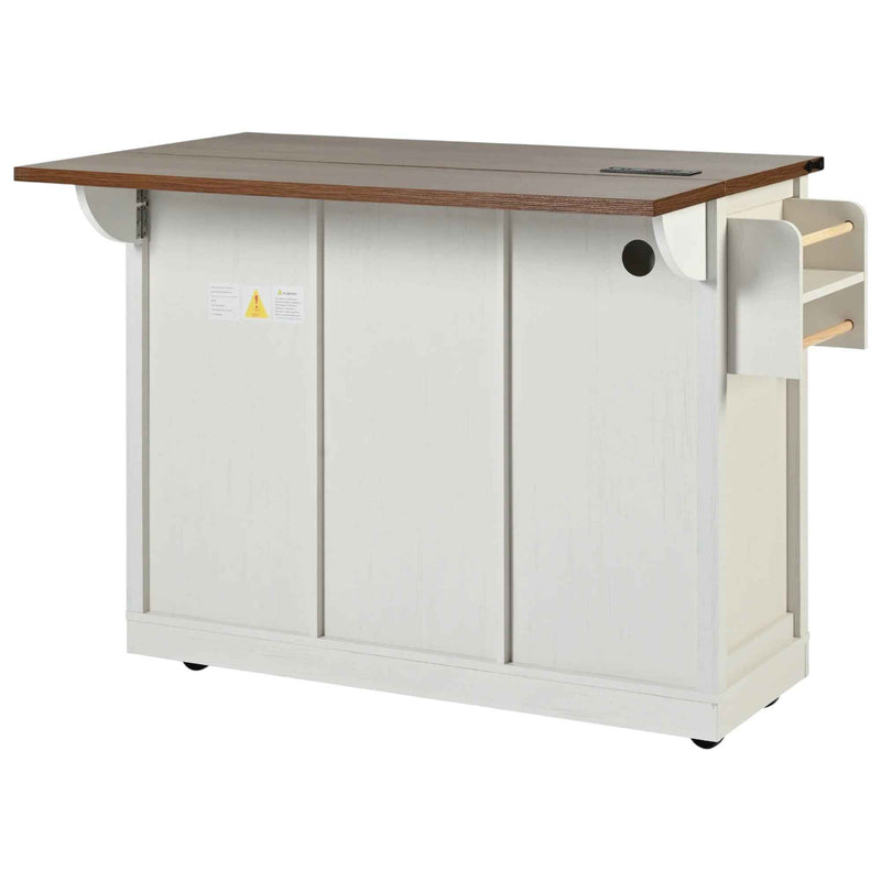 54" White Wood Rolling Kitchen Island