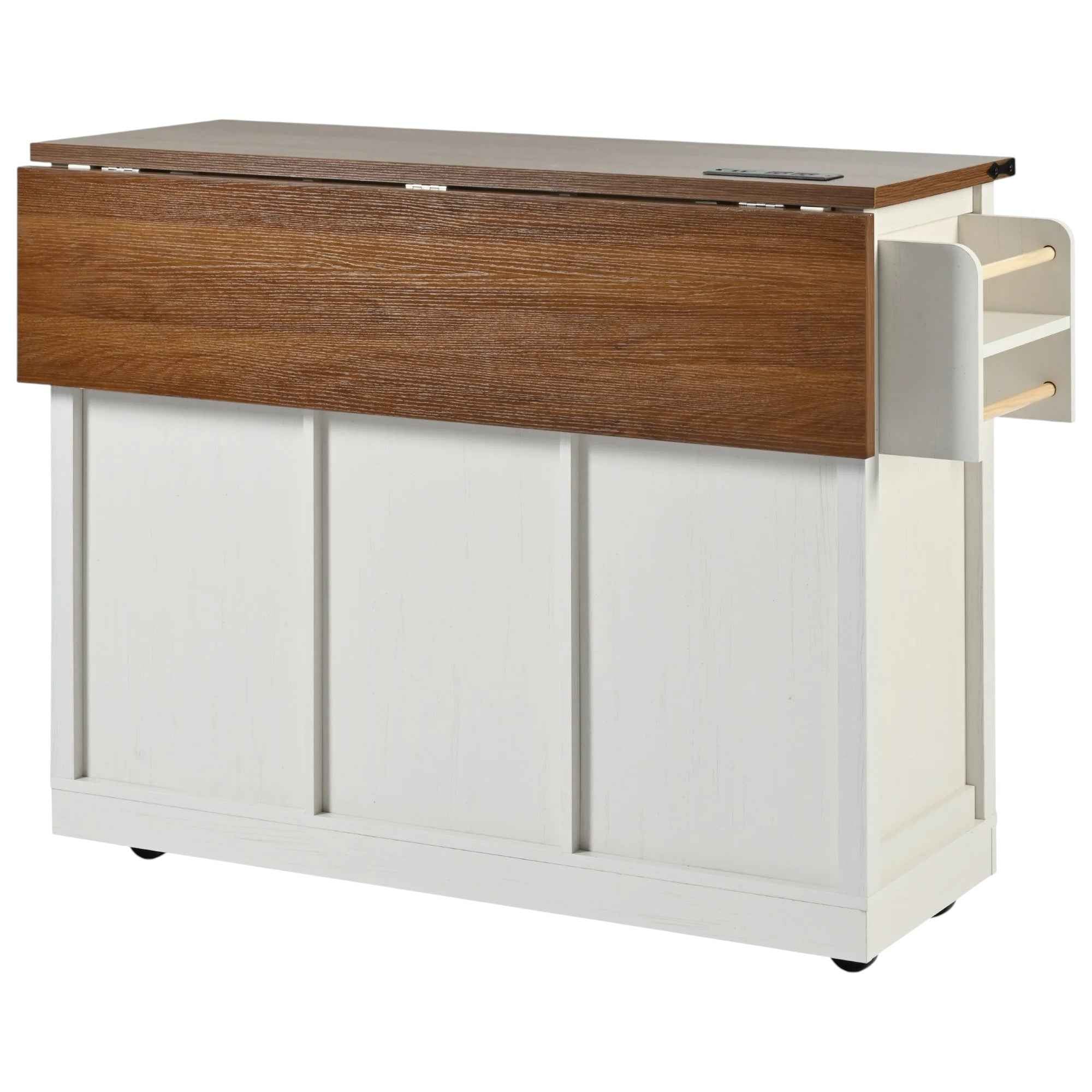 54" White Wood Rolling Kitchen Island