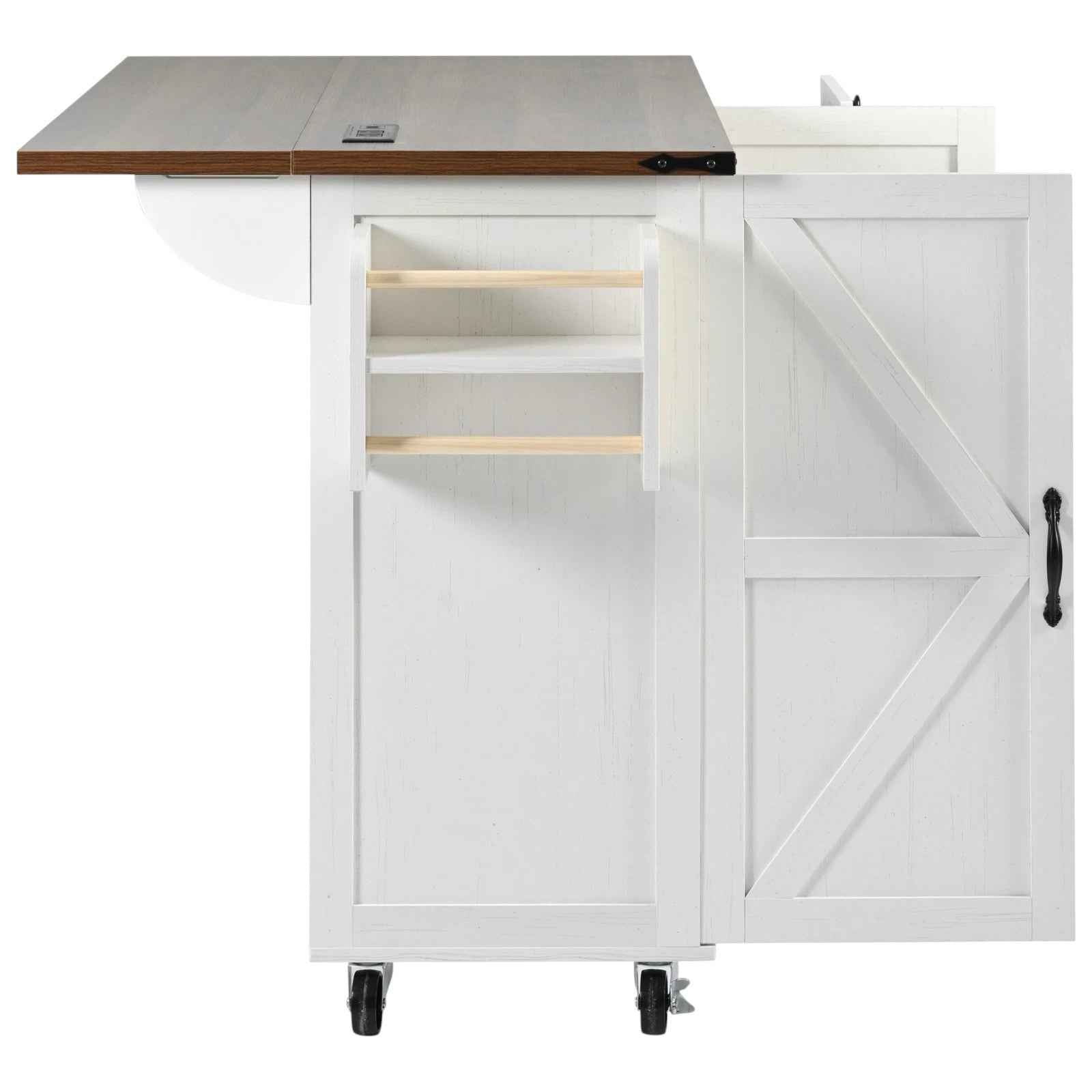 55" White Wood Rolling Kitchen Island