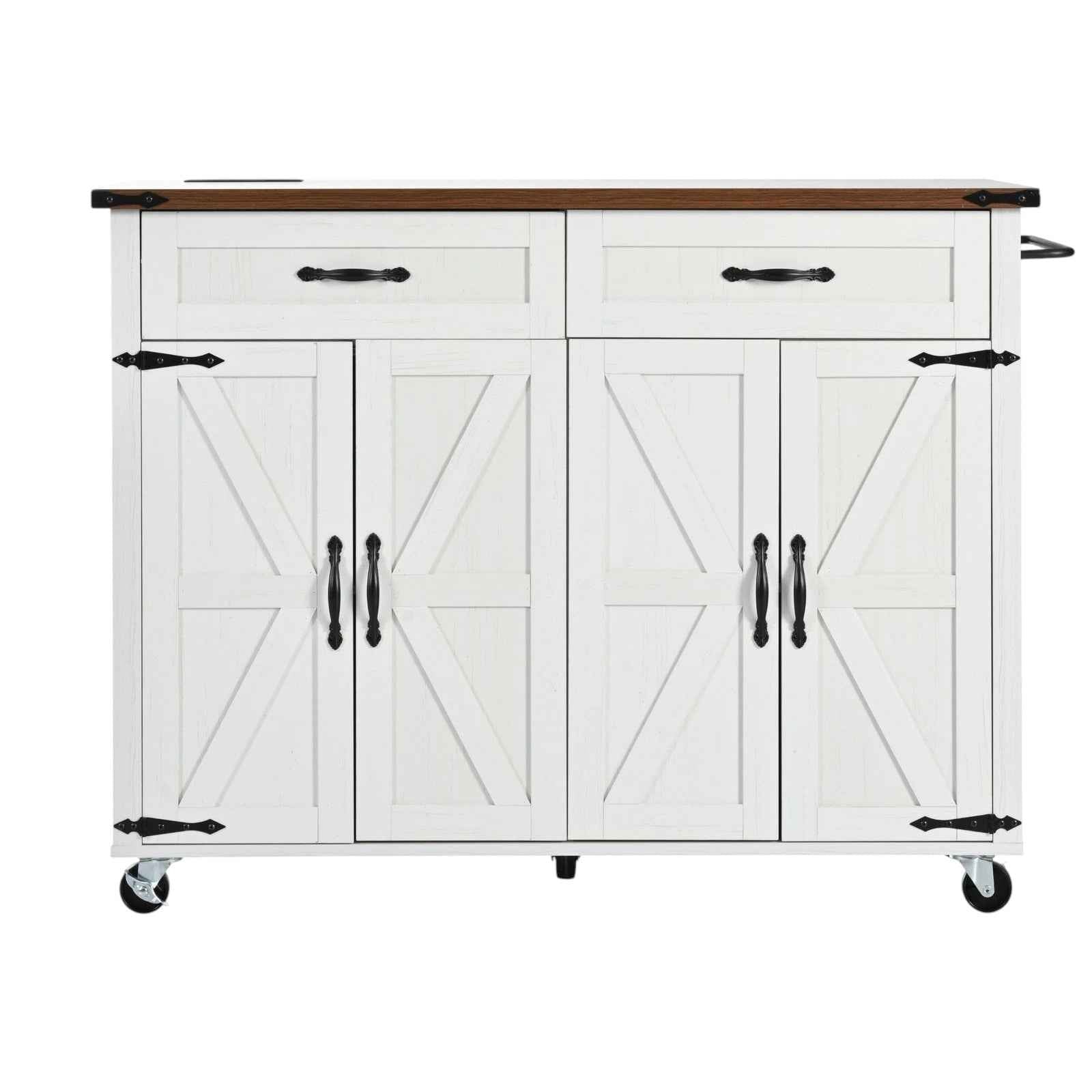 54" White Wood Rolling Kitchen Island