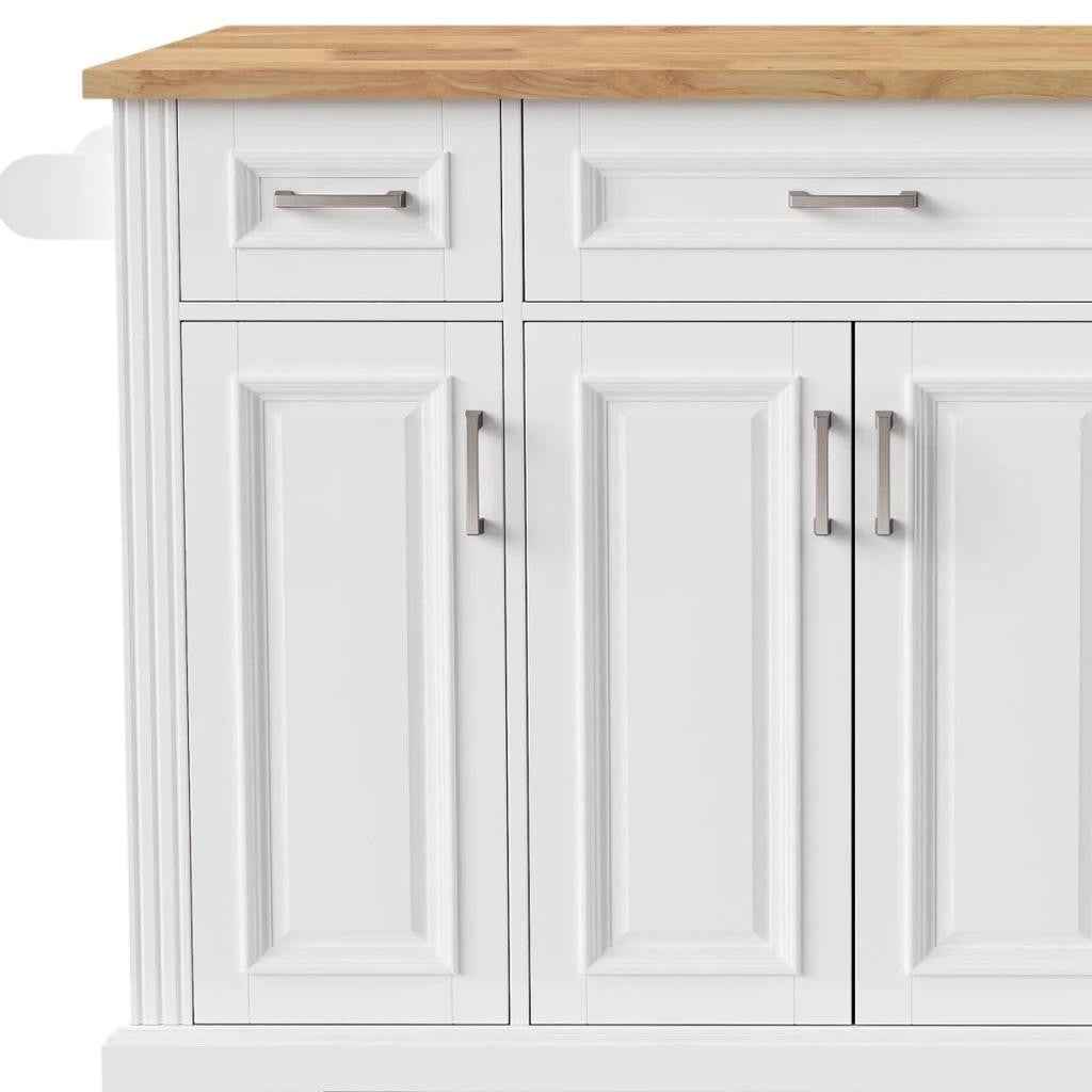 54" White Wood Rolling Kitchen Island With Storage