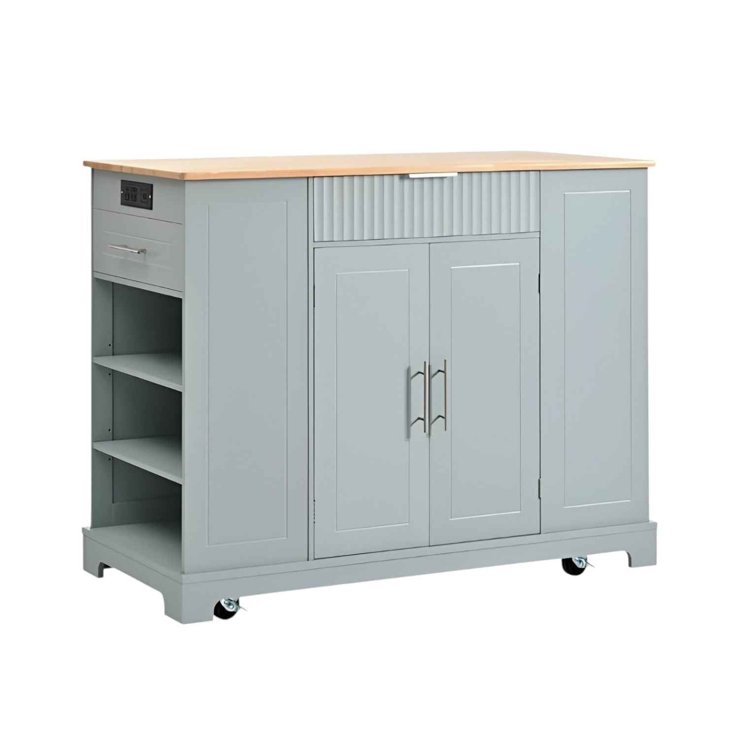 49" Light Blue Wood Rolling Kitchen Island With Storage