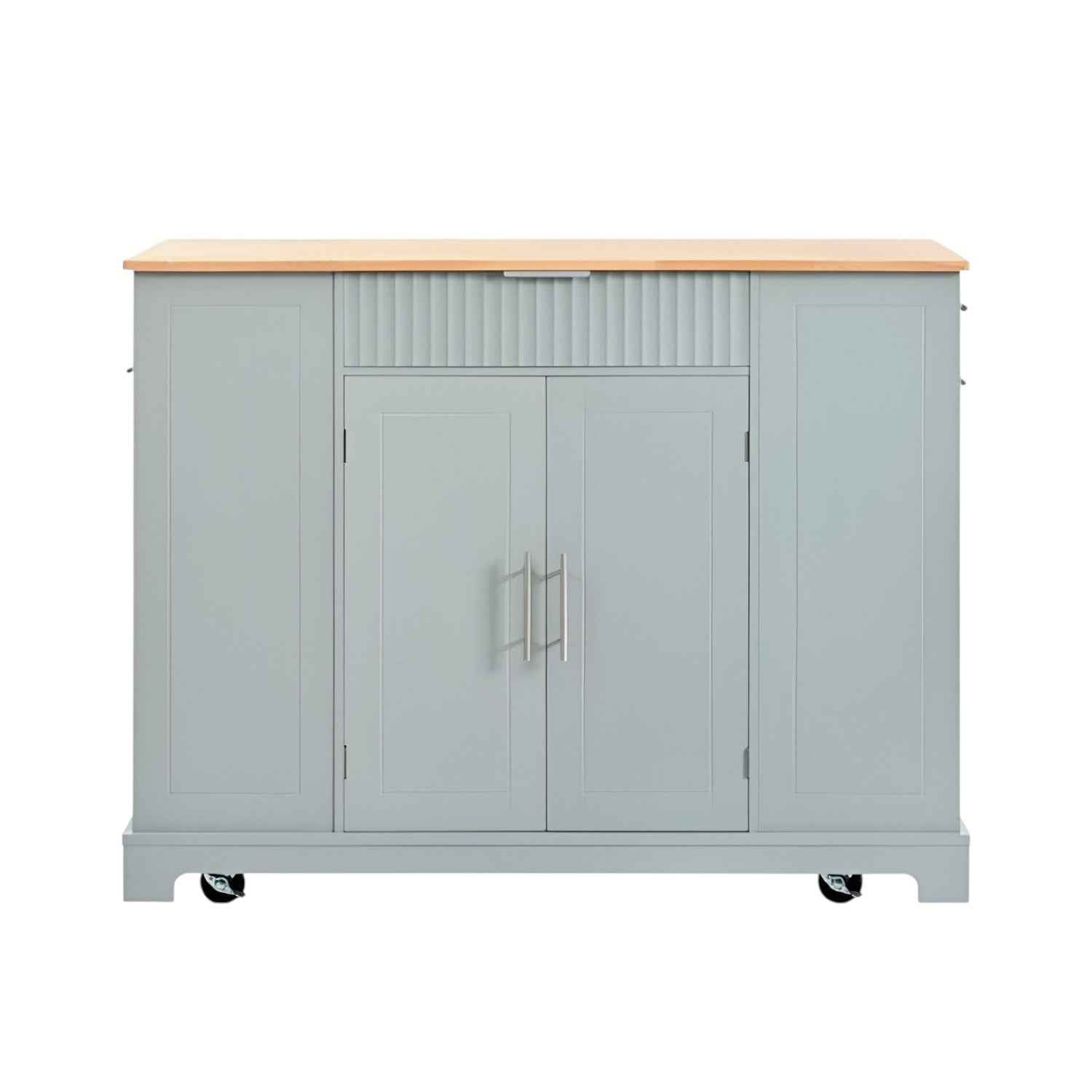 49" Light Blue Wood Rolling Kitchen Island With Storage