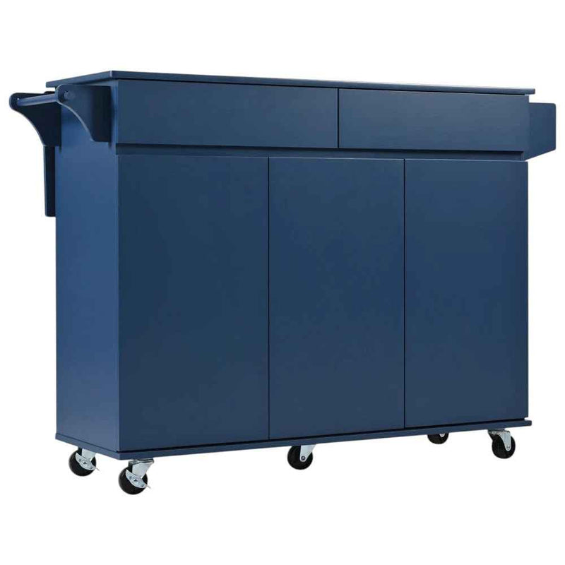 53" Navy Blue Wood Rolling Kitchen Island