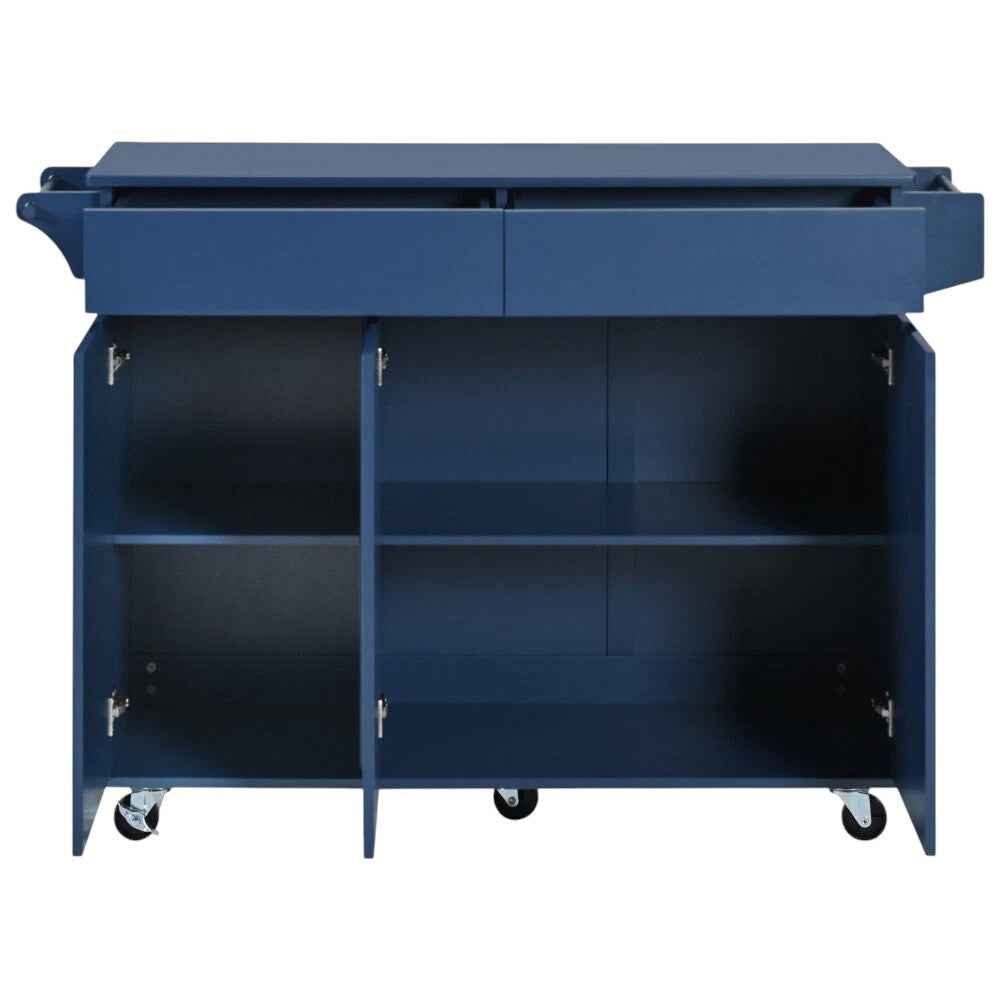 53" Navy Blue Wood Rolling Kitchen Island