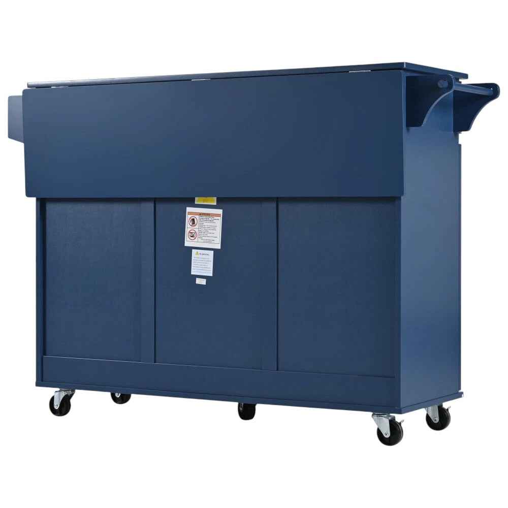 53" Navy Blue Wood Rolling Kitchen Island