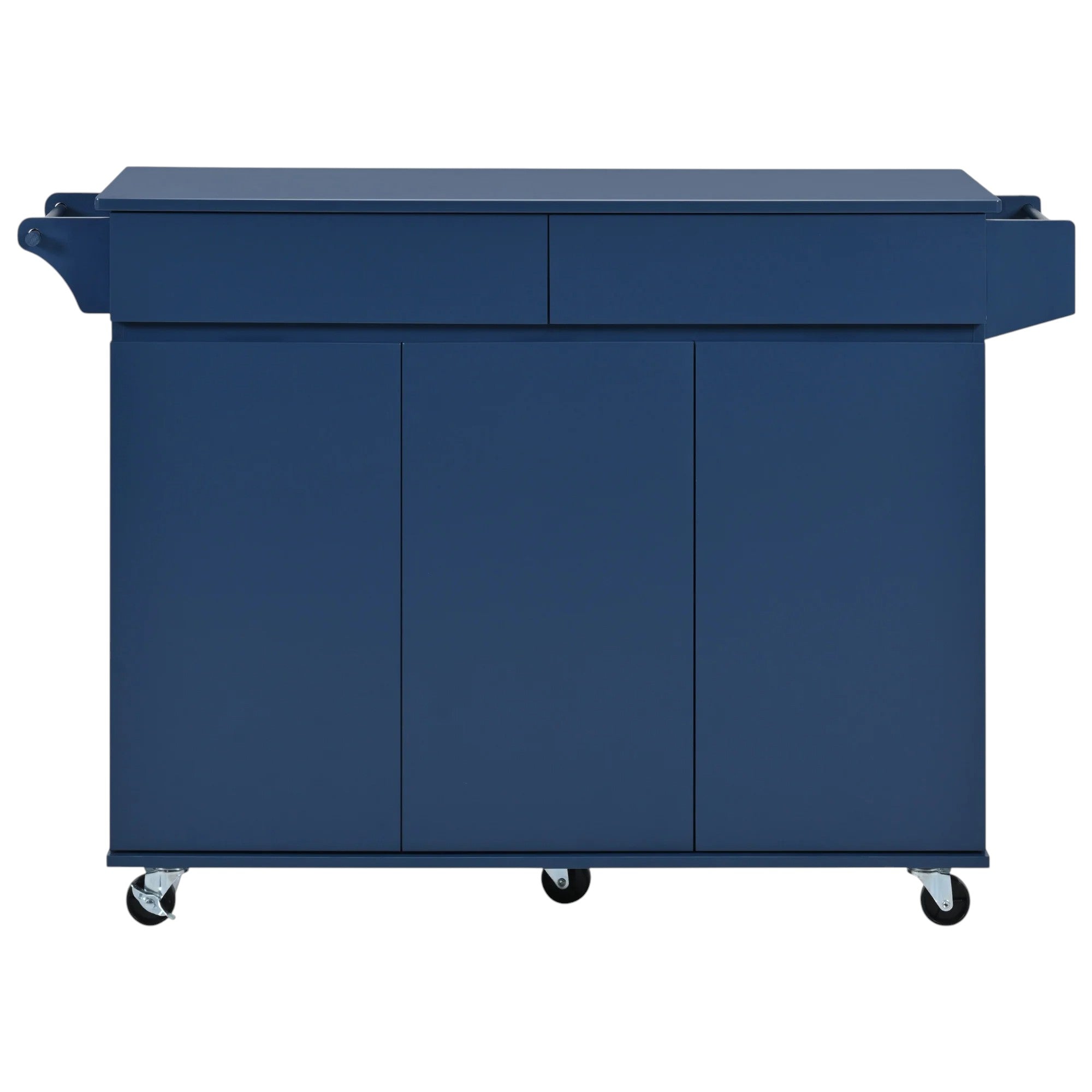 53" Navy Blue Wood Rolling Kitchen Island - GreatEagleInc