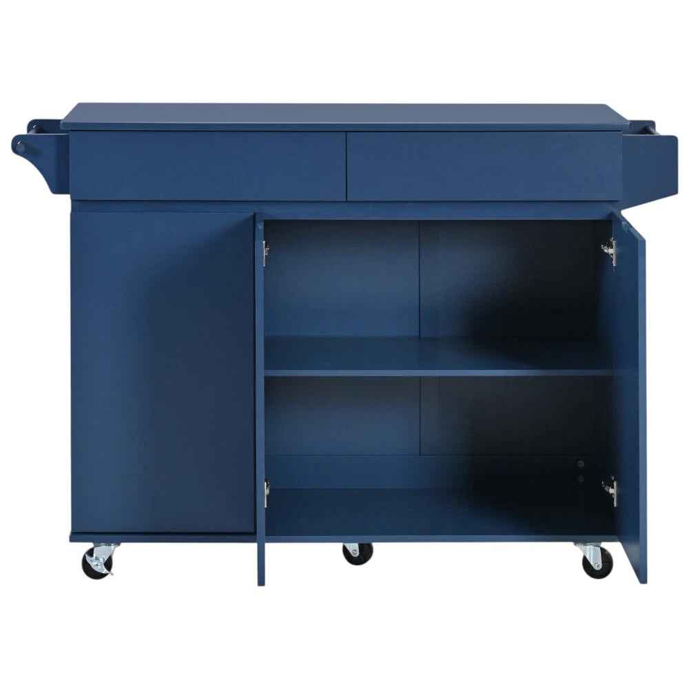 53" Navy Blue Wood Rolling Kitchen Island