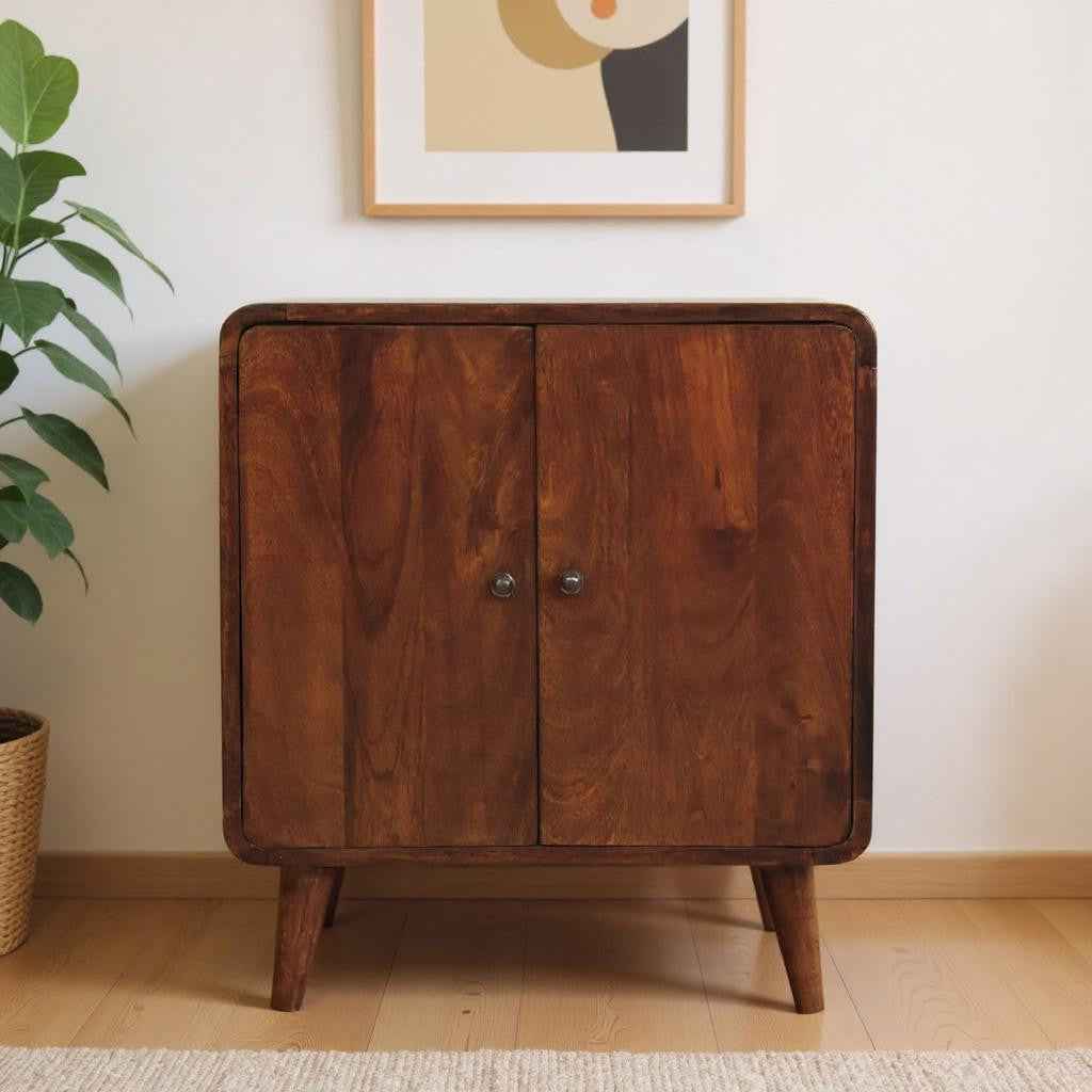 26" Brown Solid Wood Accent Cabinet With Two Doors