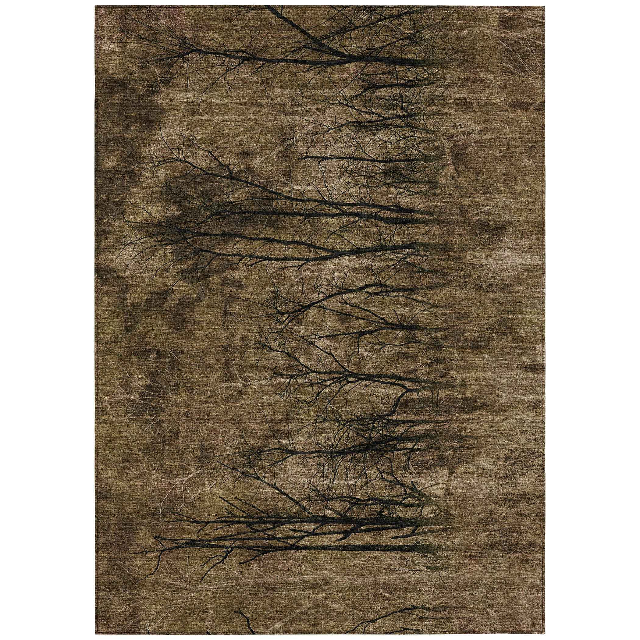 8' X 10' Brown And Charcoal Floral Washable Indoor Outdoor Area Rug