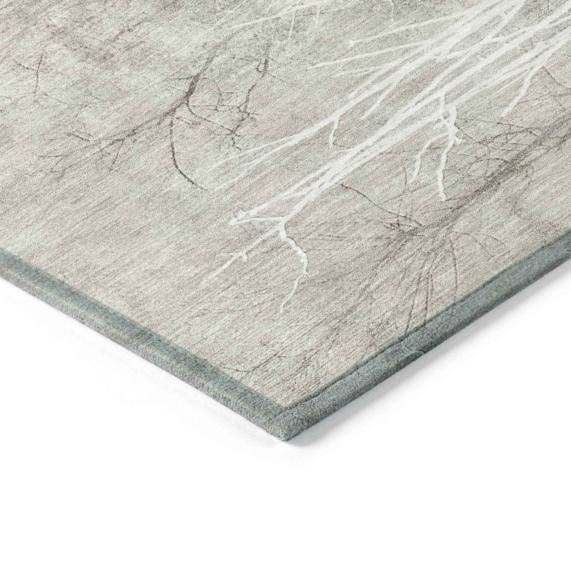 8' Silver And Gray Round Floral Washable Indoor Outdoor Area Rug