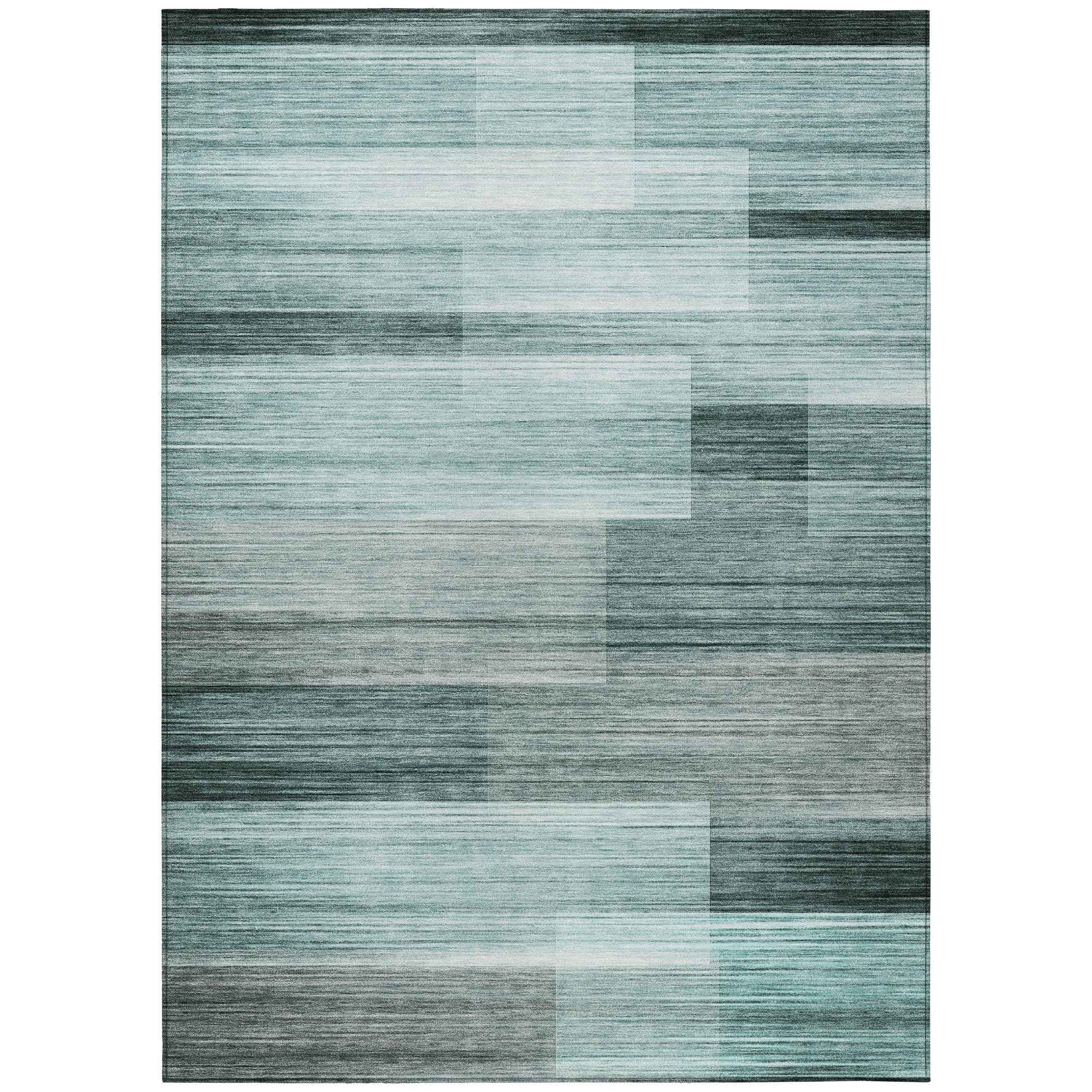 8' X 10' Teal Blue And Ivory Striped Washable Indoor Outdoor Area Rug