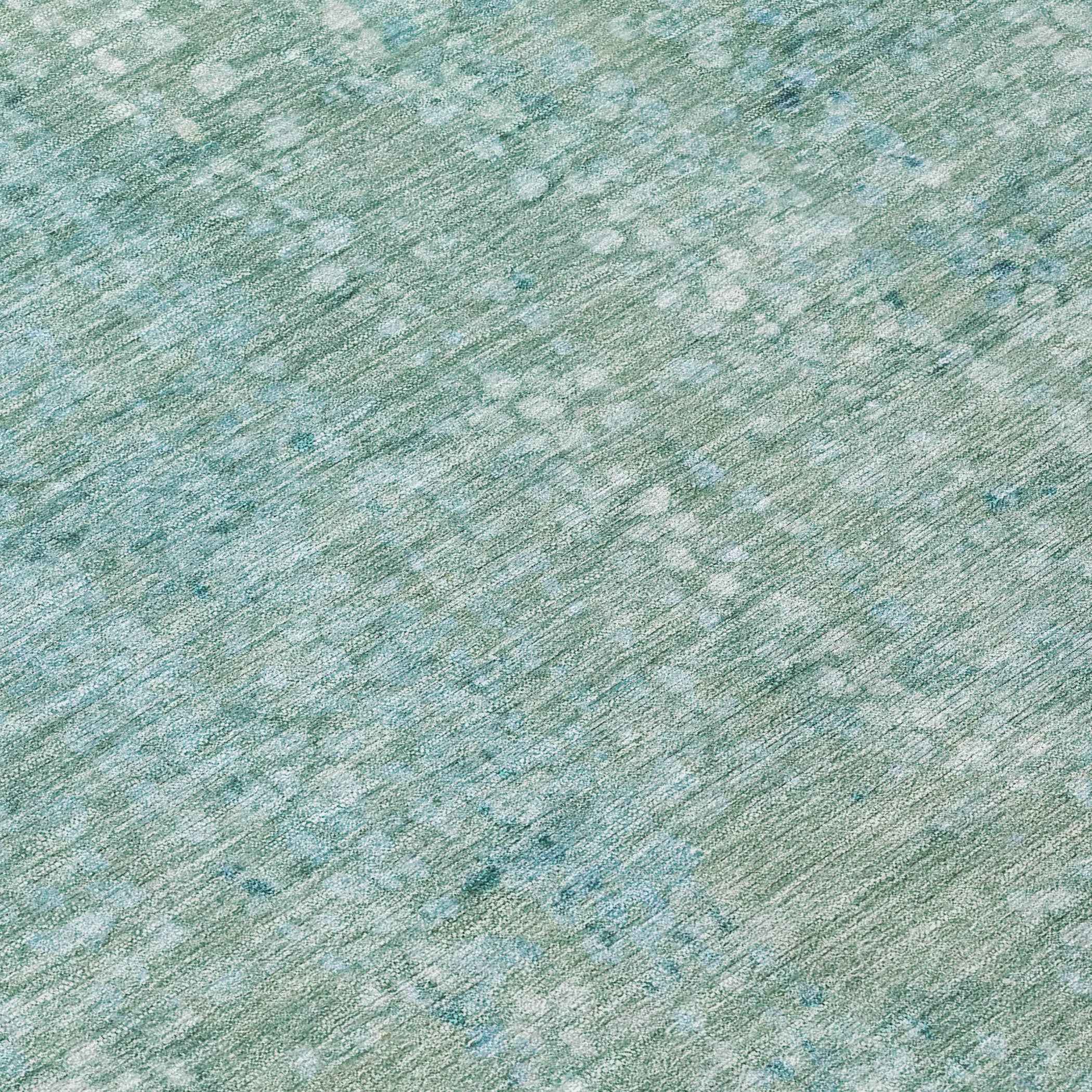 8' X 10' Teal Blue And Ivory Abstract Washable Indoor Outdoor Area Rug