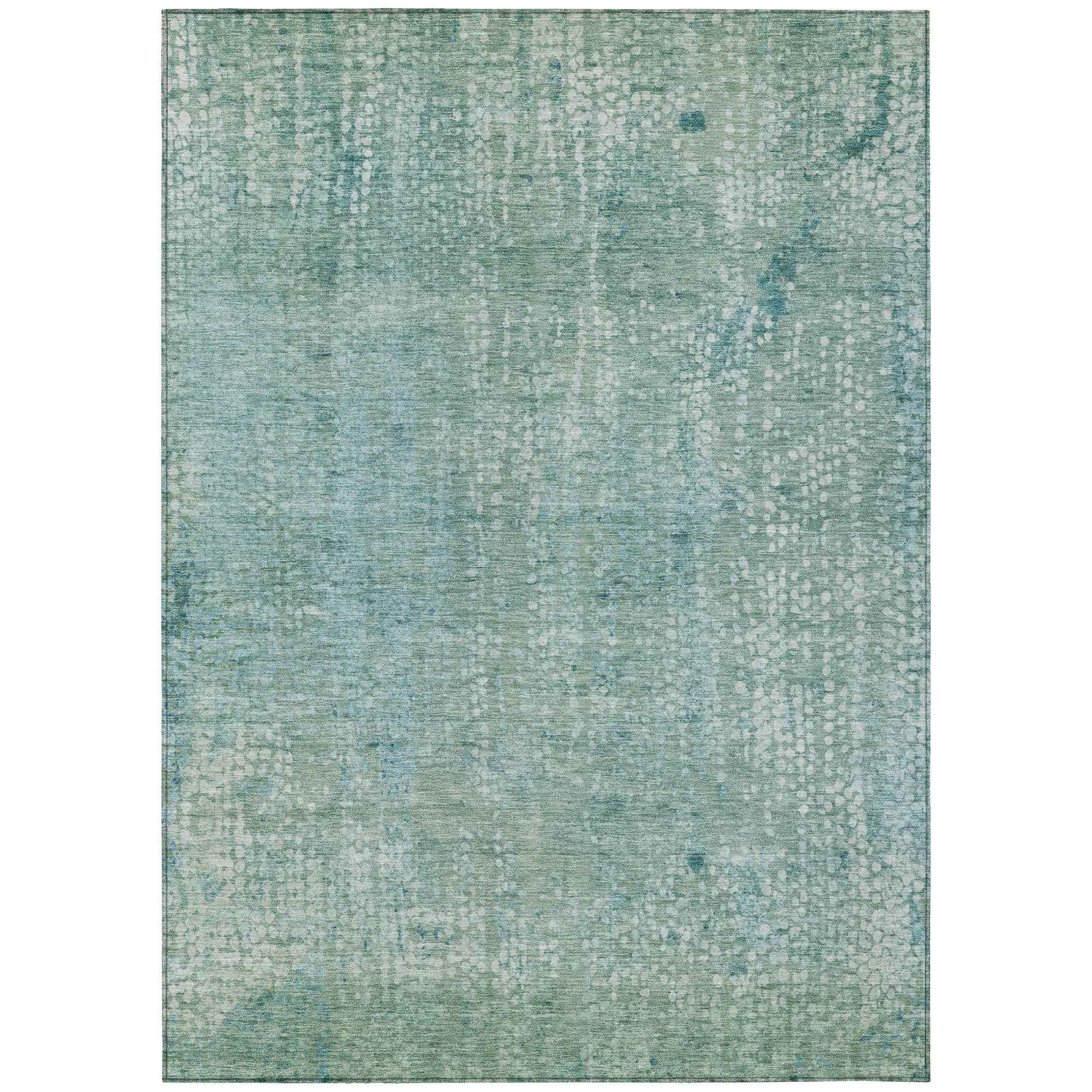 8' X 10' Teal Blue And Ivory Abstract Washable Indoor Outdoor Area Rug
