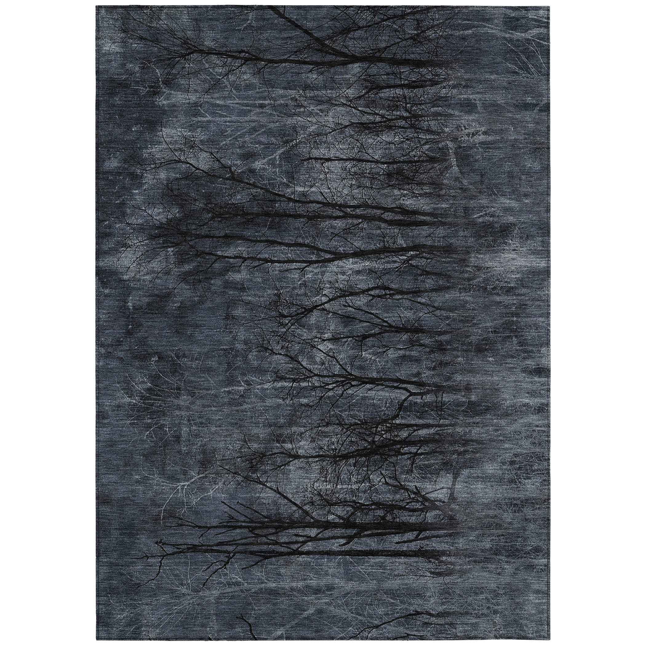 3' X 5' Charcoal And Gray Floral Washable Indoor Outdoor Area Rug