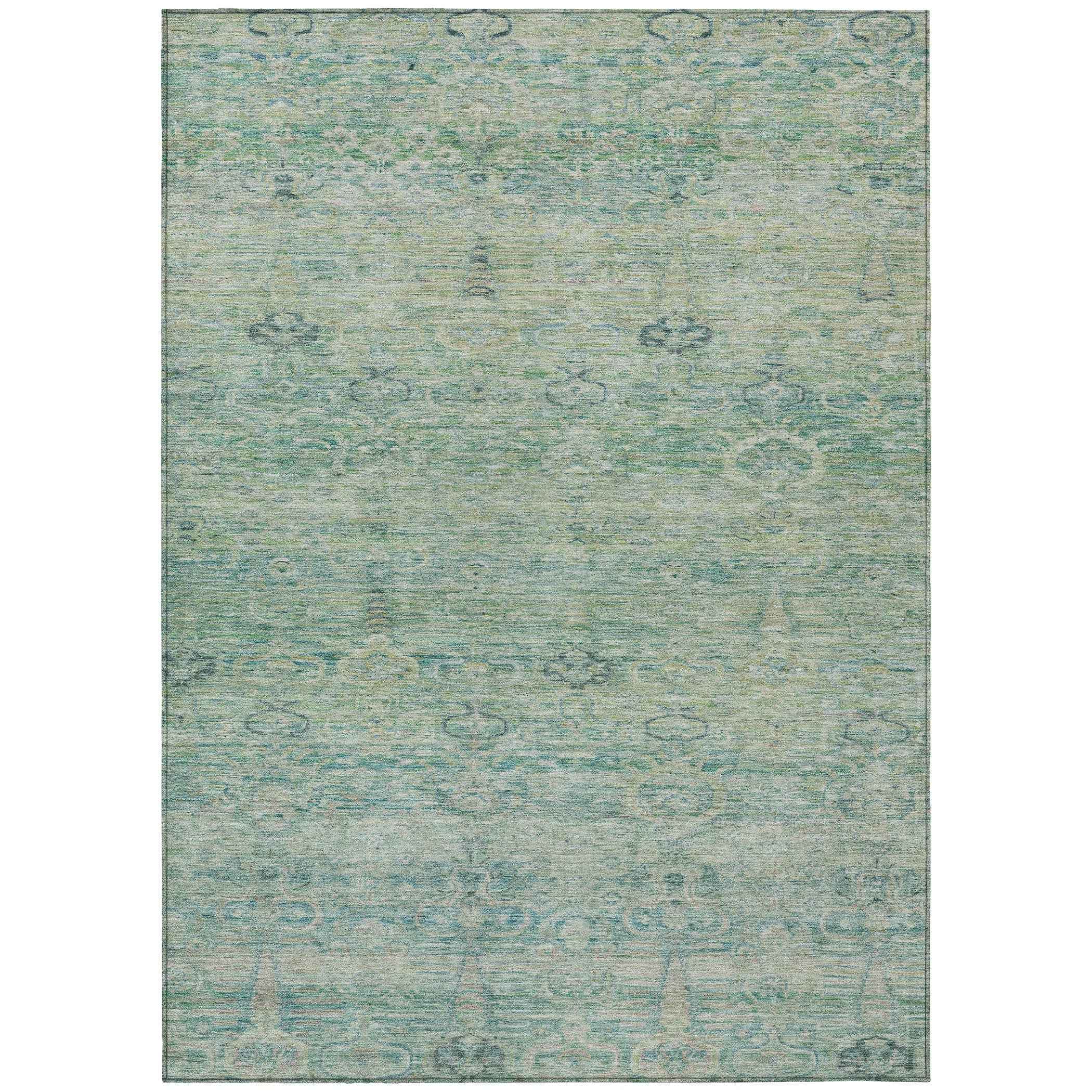 3' X 5' Teal Blue And Linen Oriental Washable Indoor Outdoor Area Rug