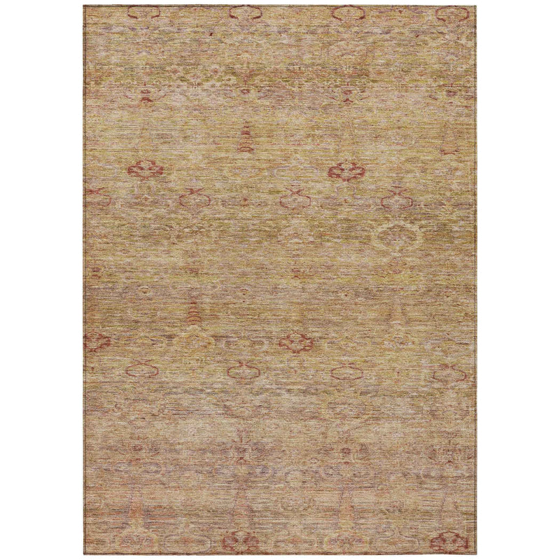 3' X 5' Coral And Copper Oriental Washable Indoor Outdoor Area Rug