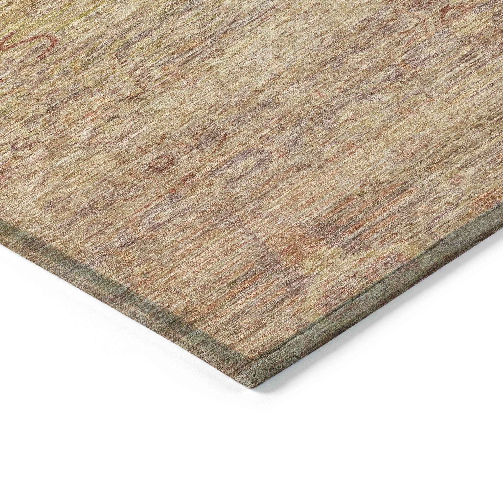 8' Coral And Copper Round Oriental Washable Indoor Outdoor Area Rug