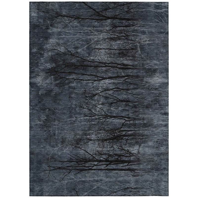 8' X 10' Charcoal And Gray Floral Washable Indoor Outdoor Area Rug