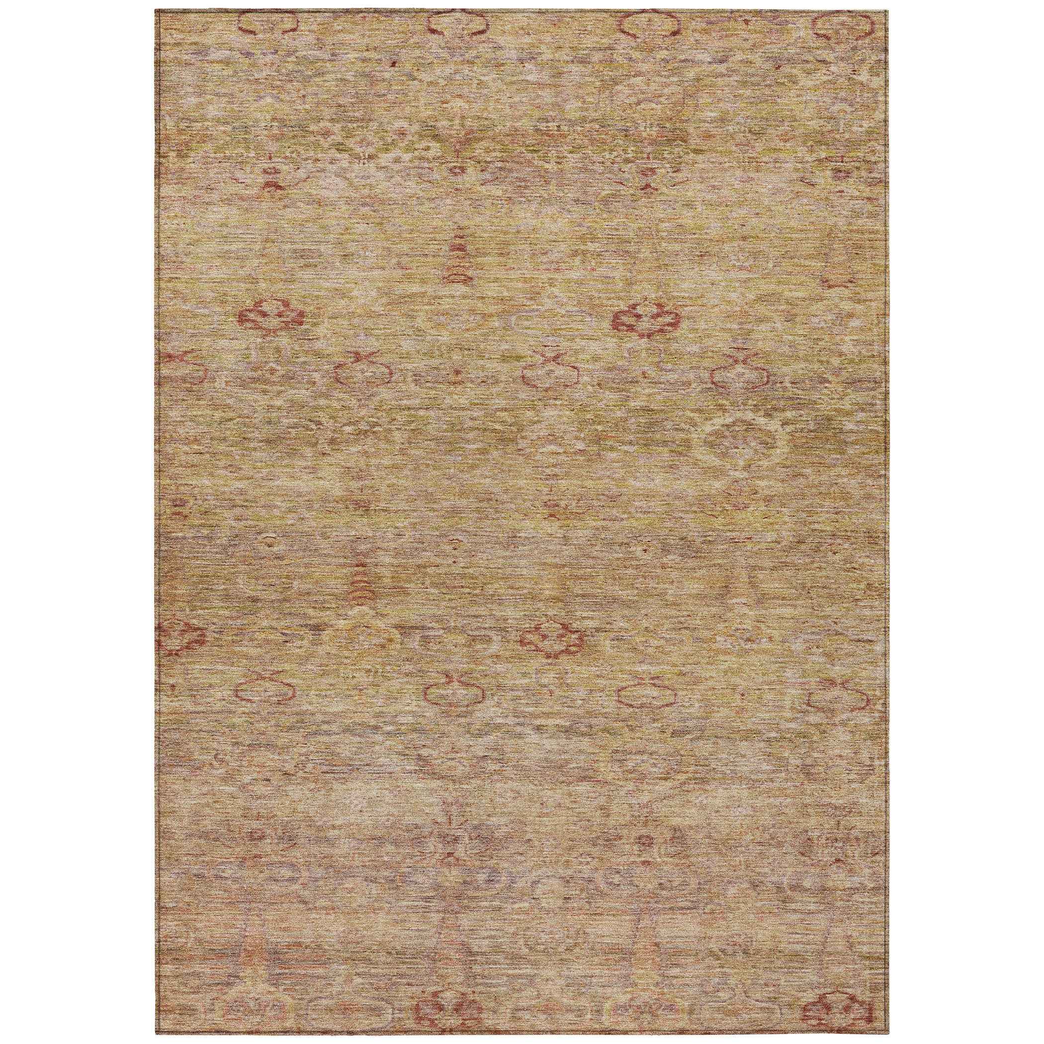 8' X 10' Coral And Copper Oriental Washable Indoor Outdoor Area Rug