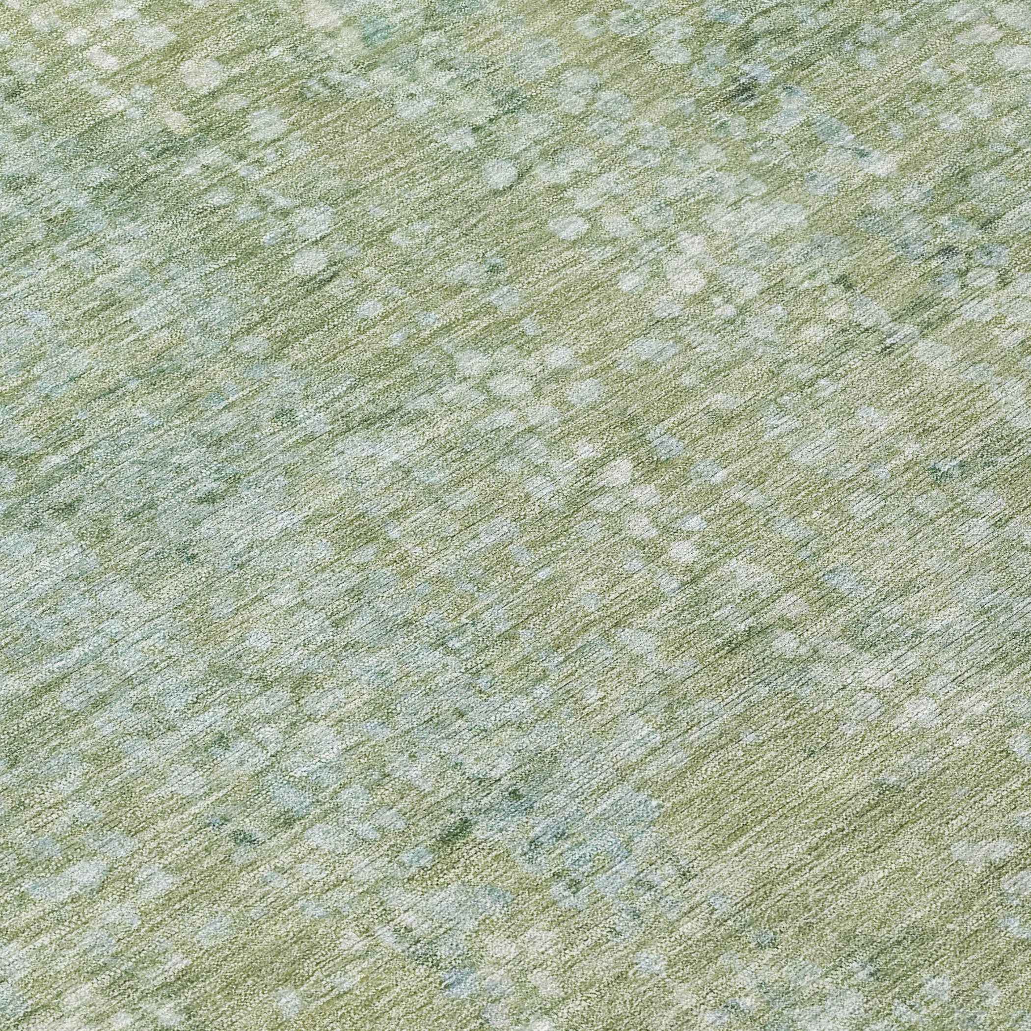 9' X 12' Green And Ivory Abstract Washable Indoor Outdoor Area Rug