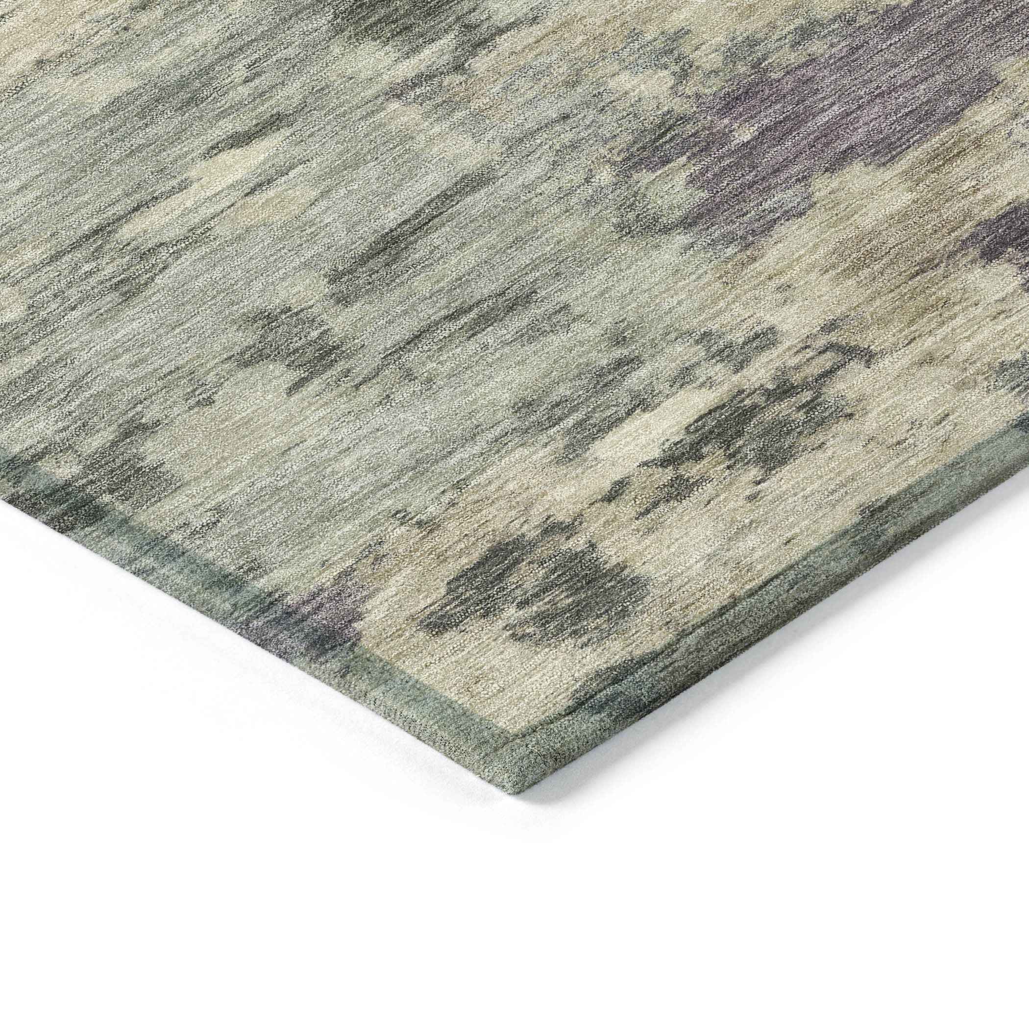 8' Sage Gray And Plum Round Abstract Washable Indoor Outdoor Area Rug
