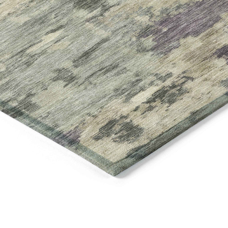 8' Sage Gray And Plum Round Abstract Washable Indoor Outdoor Area Rug