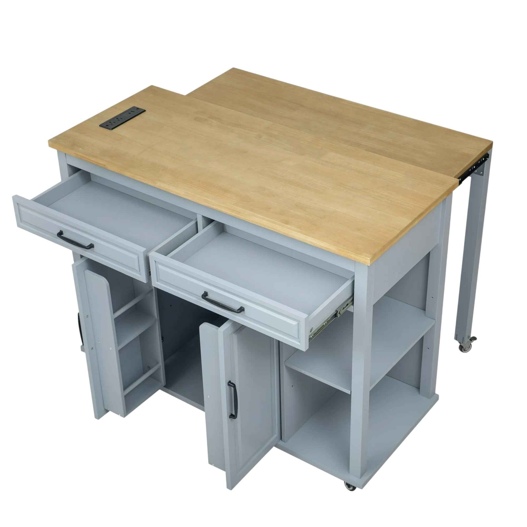 47" Light Blue Wood Rolling Kitchen Island With Storage