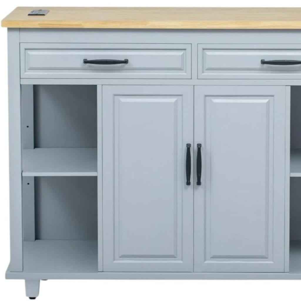 47" Light Blue Wood Rolling Kitchen Island With Storage