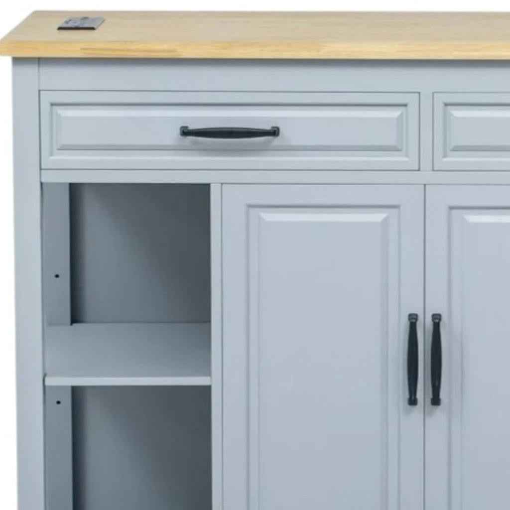 47" Light Blue Wood Rolling Kitchen Island With Storage