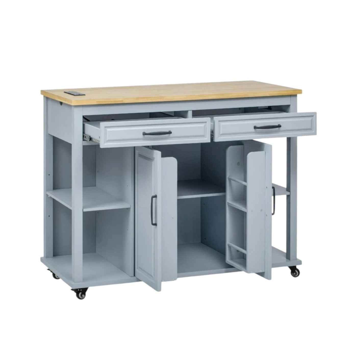 47" Light Blue Wood Rolling Kitchen Island With Storage