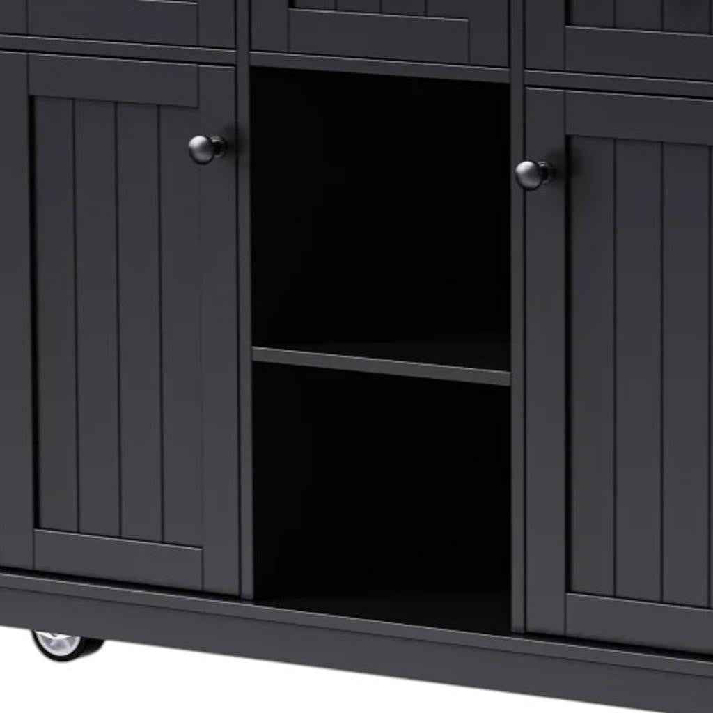 53" Black Wood Rolling Kitchen Island With Storage