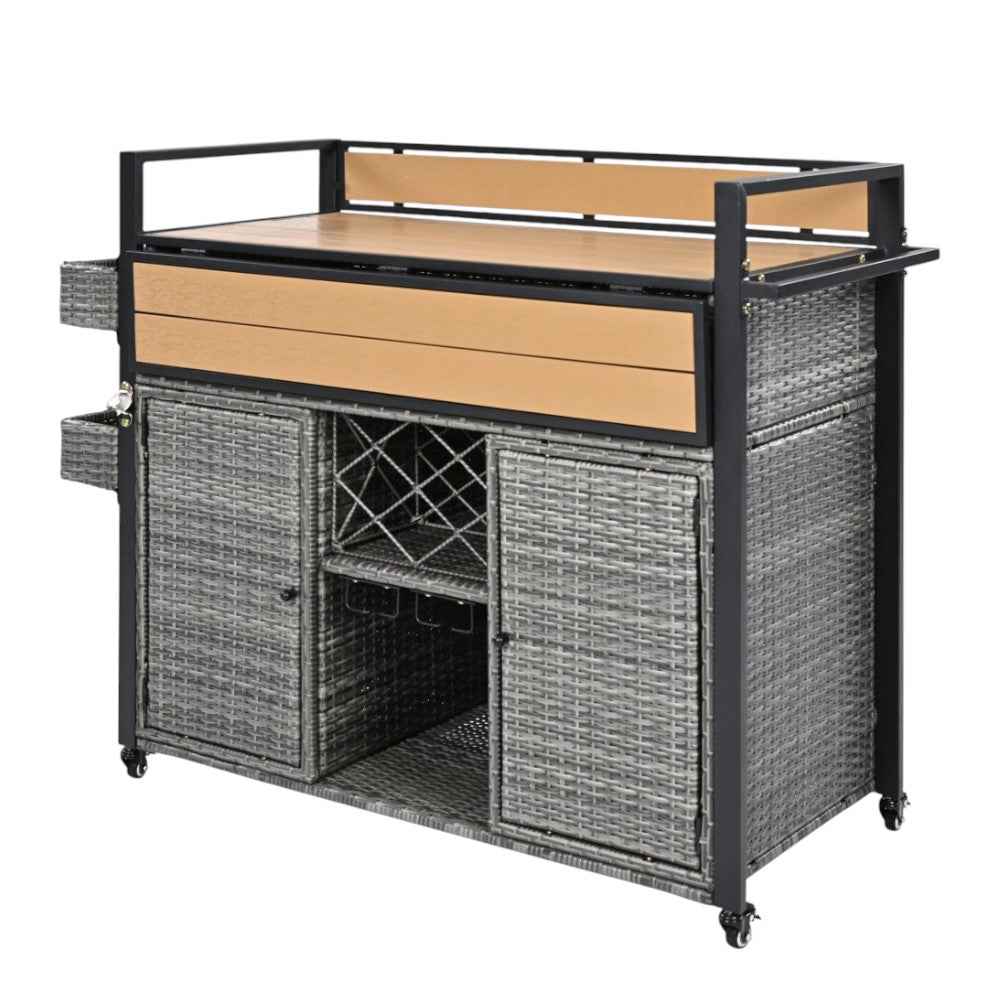 53" Gray Wood and Metal Rolling Kitchen Island With Storage