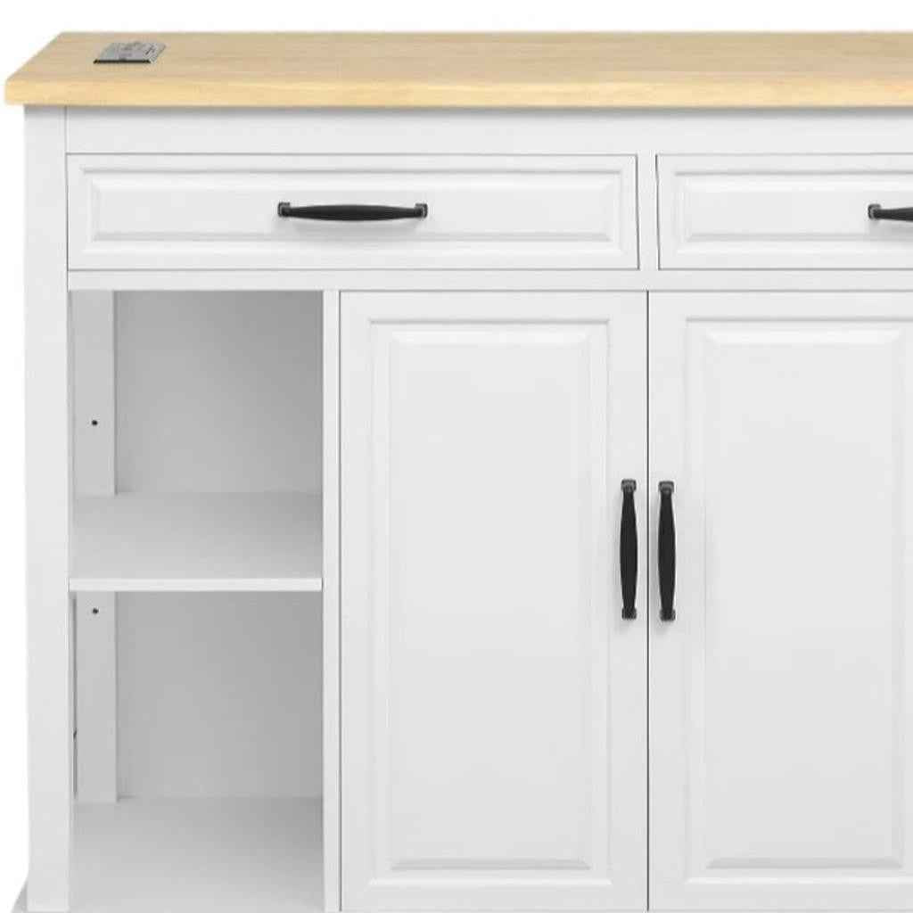 47" White Wood Rolling Kitchen Island With Storage