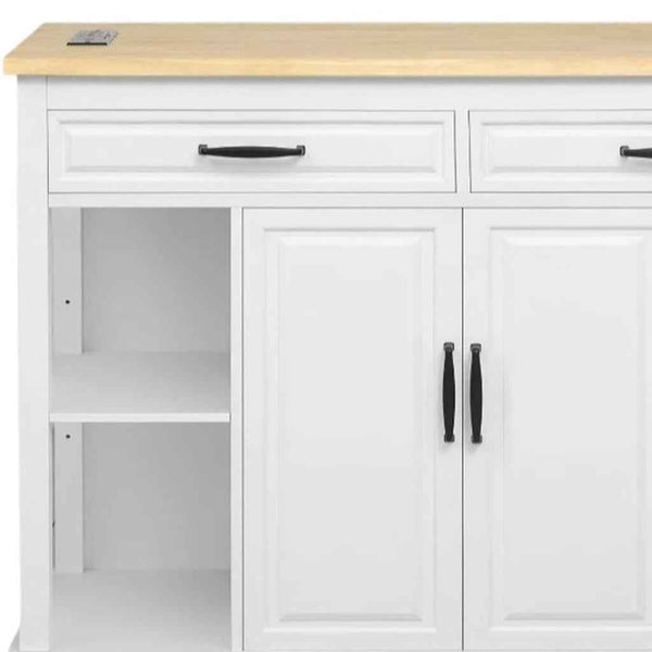 47" White Wood Rolling Kitchen Island With Storage